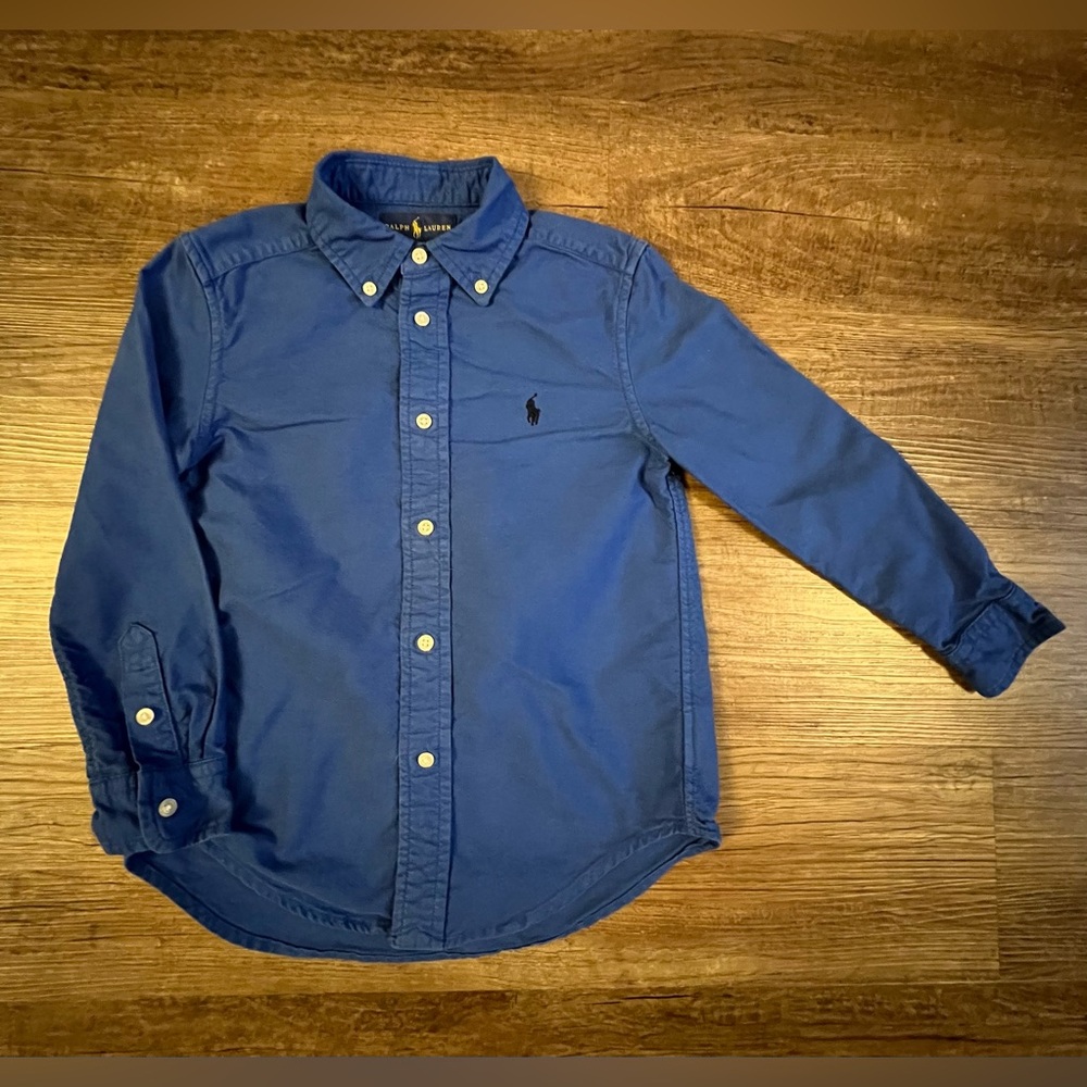 Vintage Polo Ralph Lauren 100% Cotton Button‎ Down Shirt Blue 5 Toddler I13